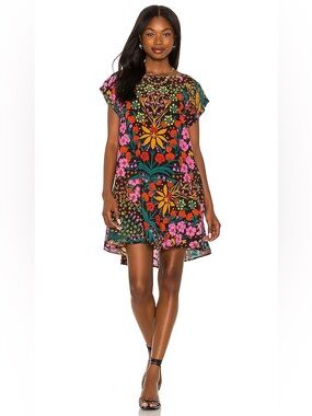 Free People Strawberry Fields Black Multi-Color Floral Mini Dress